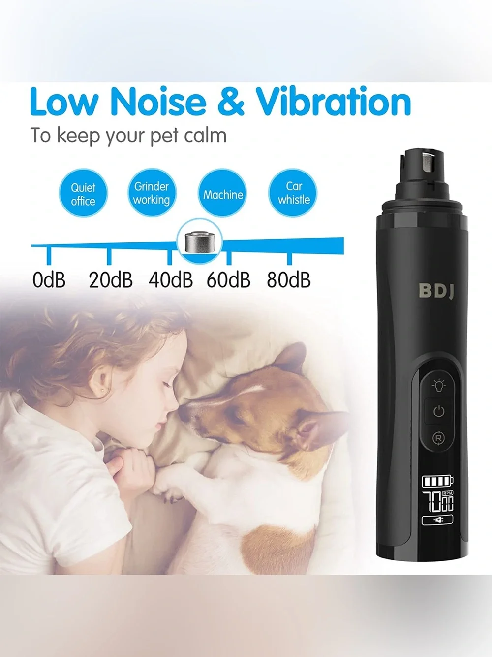 BDJ Dog Nail Grinder | 3 Speed | Rechargeable | Electric Nail Clipper